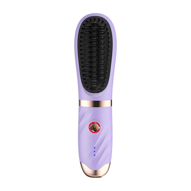 Alisador de pelo inalámbrico, cepillo alisador portátil de calentamiento rápido, peine eléctrico caliente, peinado para mujeres, viaje a casa púrpura