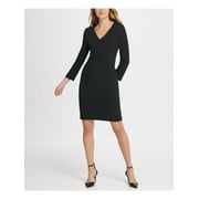 DKNY Womens Black Long Sleeve V Neck Above The Knee Sheath Party Dress Size: 16
