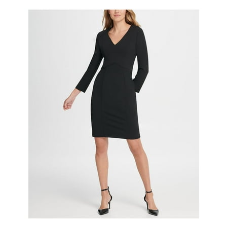 DKNY Womens Black Long Sleeve V Neck Above The Knee Sheath Party Dress Size: 6