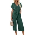 thumbnail image 3 of Linen Jumpsuits for Women Casual Summer Wide Leg Long Pants Rompers Button Down Belted Jumpsuit  with Pockets, 3 of 6