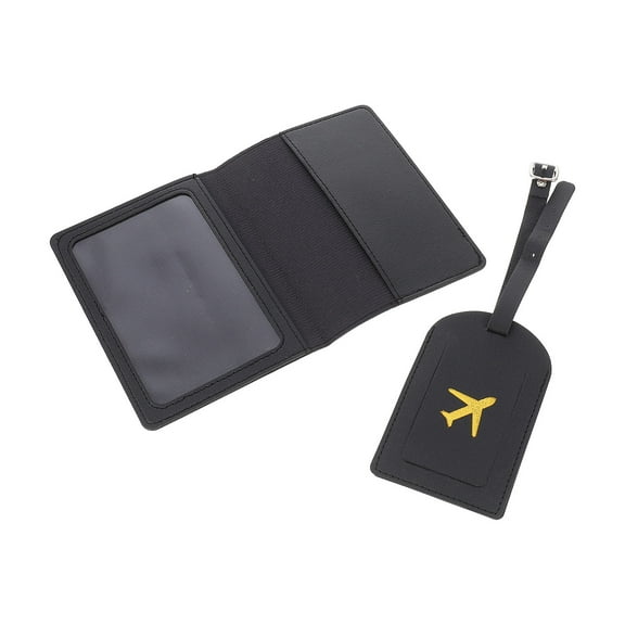 KONTONTY Kontonty PU Luggage Tag and Passport Cover Black for Home 1Set