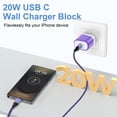 thumbnail image 4 of USB C Charger Block 2Pack, 20W PD USB Wall Charger Adapter with USB C to C Cable 10FT, Type C Charging Block USB C Brick Cube Phone Fast Charging Cord Compatible for iPhone Sumsang Android, Purple, 4 of 7