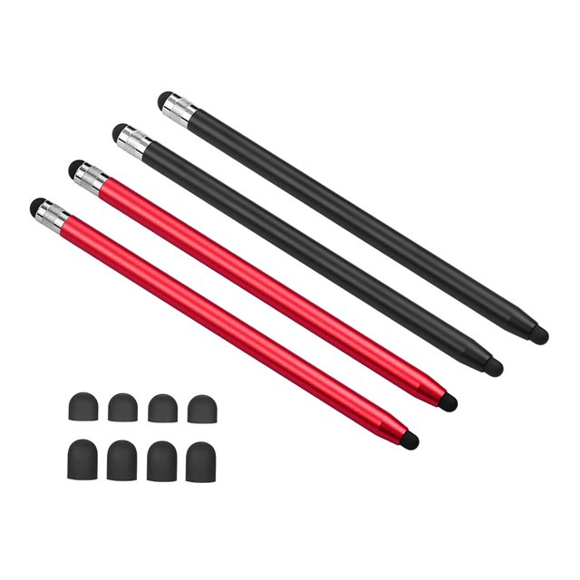 Lápiz óptico con pantalla táctil para tabletas y teléfonos con 8 puntas de goma suave Irfora 2 negro 2 rojo