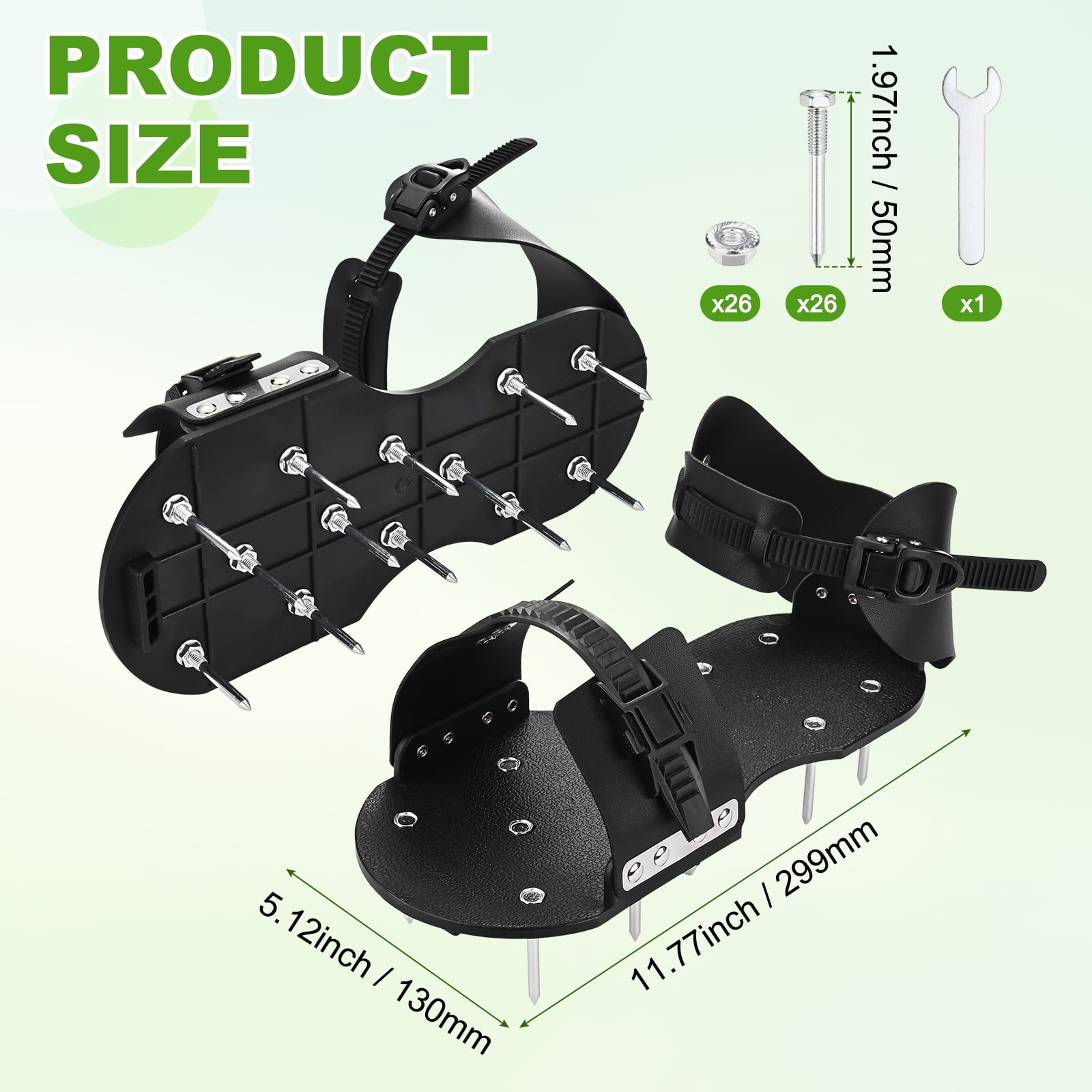 Uxcell 1-Set Lawn Aerator Shoes with Loop Strap and Hook Buckle with 26 Nails for Gardens [Black]