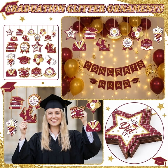 Maroon and Gold 2026 Graduation Decorations, Class of 2026 Wooden Hanging Wall Decor for High School College Grad Party Supplies
