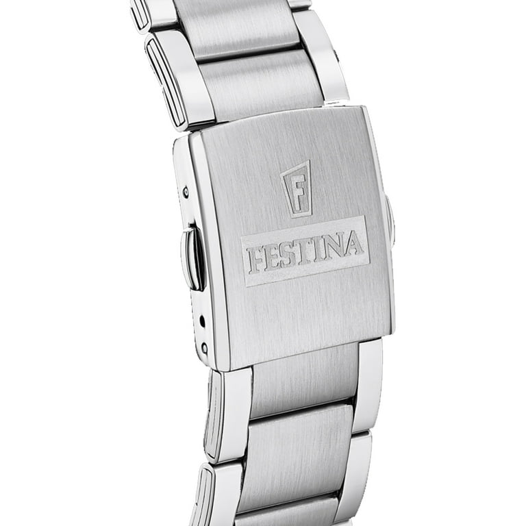Festina Watches Timeless Chronograph Blue F20343-2 with Steel Golden Strap, Details Watch. Silver and Dial Case Collection Stainless Men\'s