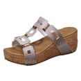 thumbnail image 6 of Rokment Women's Cork Footbed Platform Slides Sandals Stylish Casual Leather Cut out Chunky Wedge High Heels Backless Slip on Dress Slippers for Ladies Summer Silver Size 9, 6 of 8
