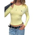 thumbnail image 2 of Womens Long Sleeve T Shirts Fall Fashion Basic Crop Tops Going Out Outfits Y2k Clothes Yellow L, 2 of 7