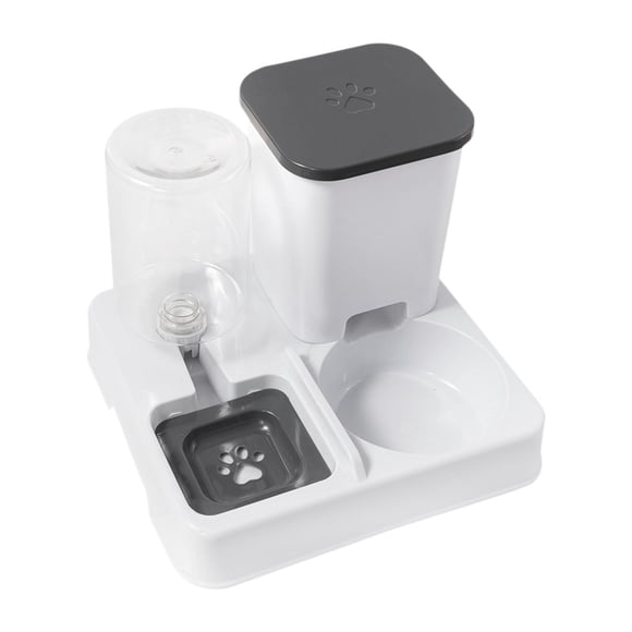 Alimentador de mascotas automático 2 en 1 alimentador y estupidora de contenedores de alimentación de agua Separación seca y húmeda para conejos de gris