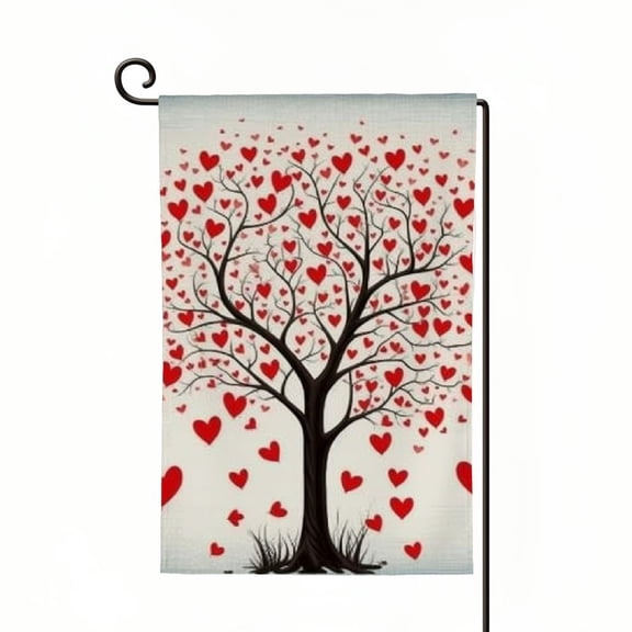PHYHOO Valentines Day Garden Flag with Hearts Double Sided Valentine Tree Yard Flag for Outside Valentine's Day Decoration White