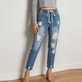 thumbnail image 5 of TFEOQRY Womens Ripped Distressed Denim Pants with Pockets Elastic Waist Drawstring Jogger Jeans for Daily Street Wear, 5 of 5