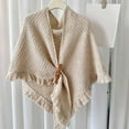 thumbnail image 2 of Women's Triangle Knotted Shawl Wraps Knitted Sweater Scarf Cardigan Cape Beige One Size, 2 of 4
