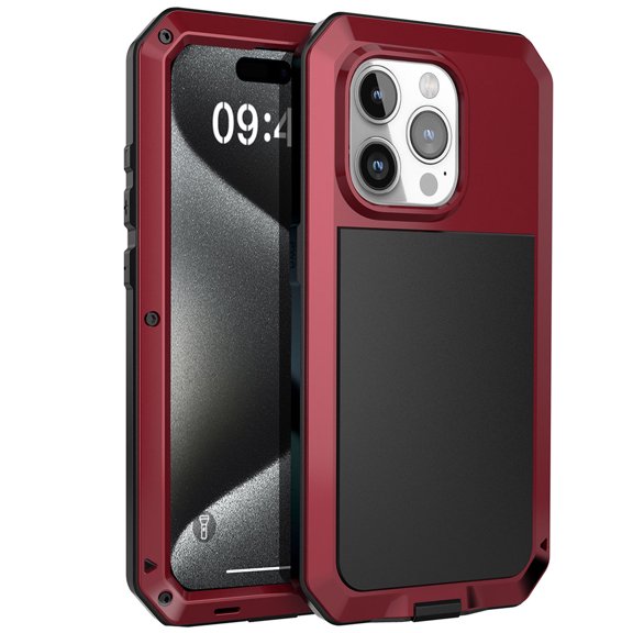 For iPhone 15 Pro Case 360 Full Body Protective Cover Heavy Duty Shockproof [Tough Armour] Aluminum Alloy Metal Case with Silicone Built-in Screen Protector
