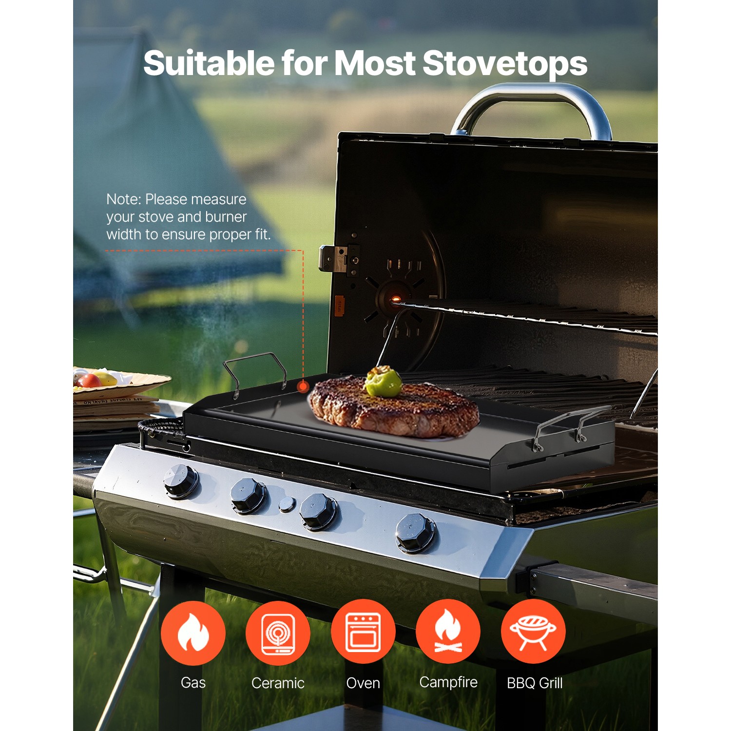 ZYPPP 24x16 in Flat Top Griddle Carbon Steel Universal BBQ Grill Pan Cookware