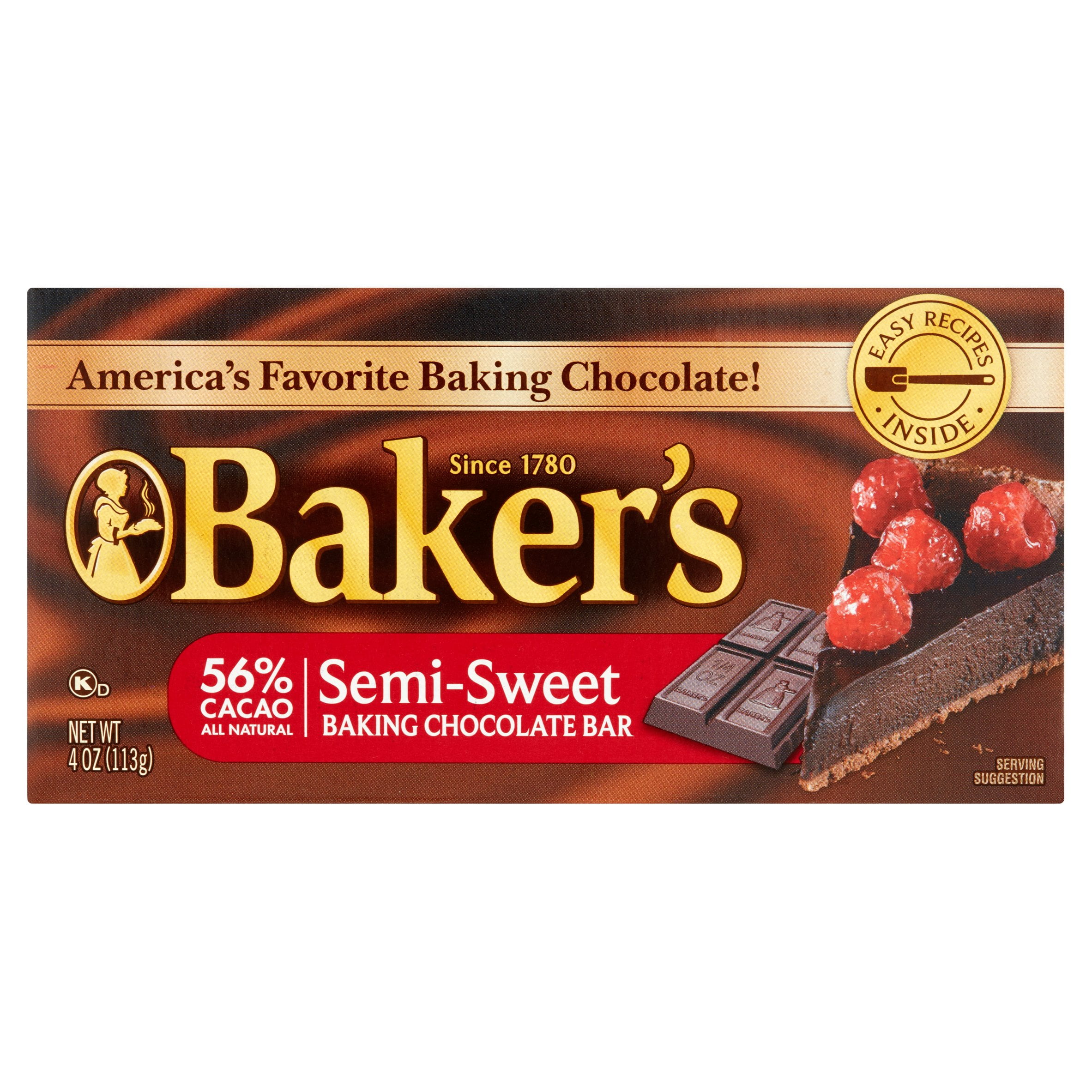 Baker's Baking Chocolate Bar 56% Cacao Semi-Sweet, 4 Oz by Kraft Foods Group, Inc.