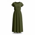 thumbnail image 6 of BRGZLK Womens Summer Modest Work Casual Solid Color Midi Knee Dress Pocket Short Sleeve Teacher Outfits Spring Travel Clothes, 6 of 7