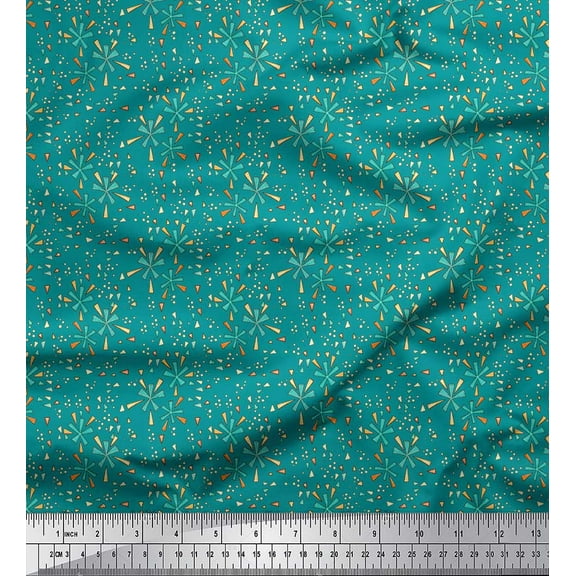 Soimoi Green Cotton Cambric Fabric Triangle & Art Geometric Print Sewing Fabric Yard 56 Inch Wide