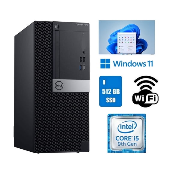 Restored Dell OptiPlex 7070 MT Desktop Computer Core i5 9th Gen 16GB RAM 512GB SSD Wi-Fi Windows 11 Pro (Refurbished)
