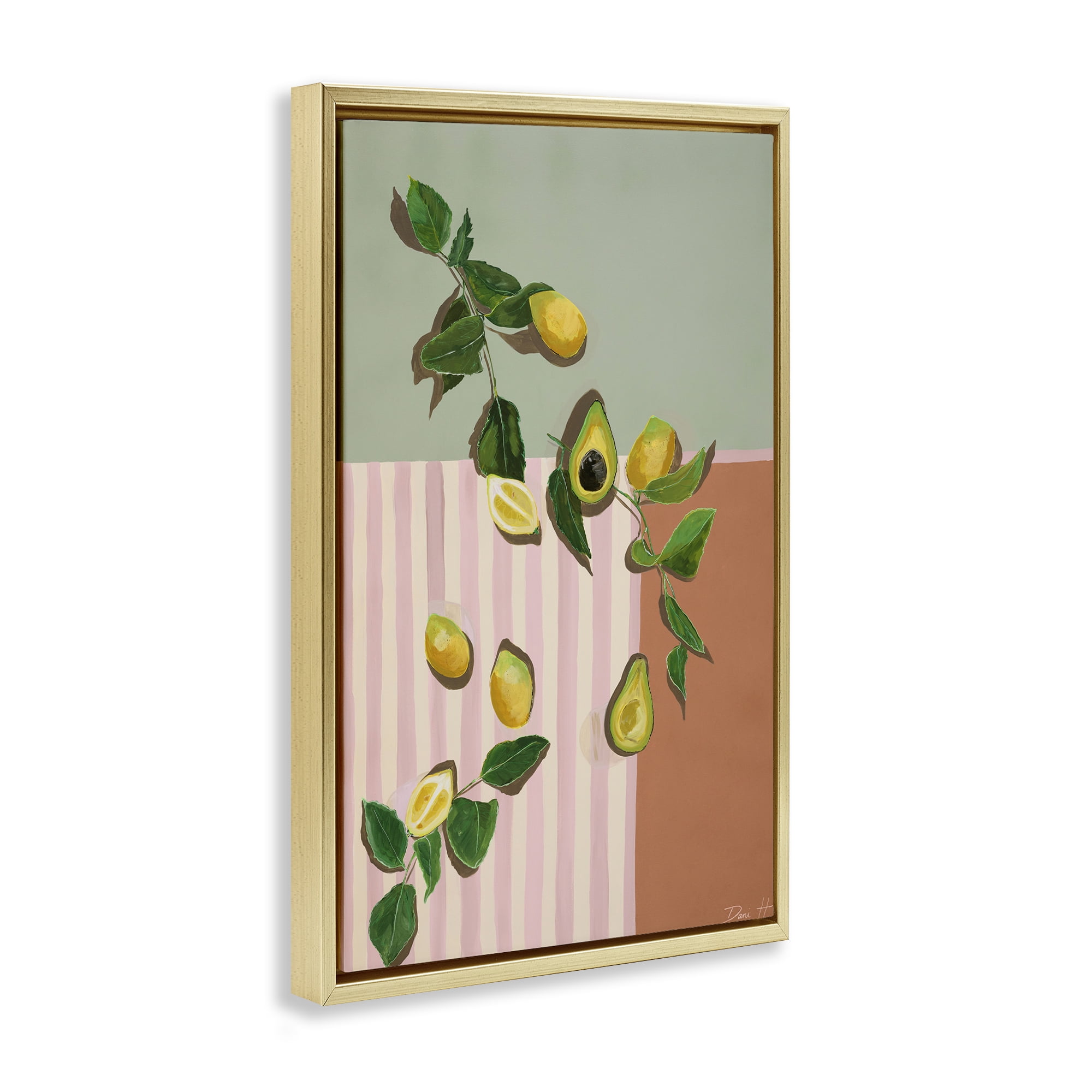 Stupell Industries Midcentury Avocado & Lemons Gold Framed Floater Canvas Wall Art, design by Dani Heyward