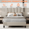 thumbnail image 3 of Eastvita Twin/King Size Platform Bed Frame, Linen Upholstered Bed Frame with Headboard, Modern Mattress Foundation with Wooden Slats Supports, No Box Spring Needed, 3 of 7