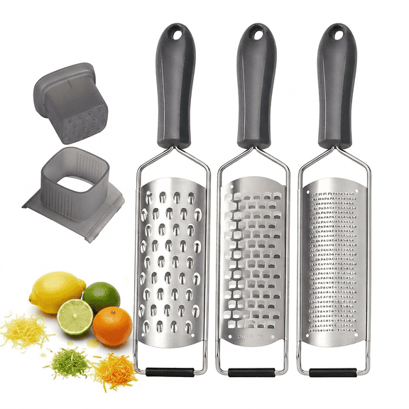 4 PCS Zester Grater Set, 304 Stainless Steel Blade Lemon Zester & Cheese Grater for Parmesan, Fruits & Vegetables, Dishwasher‑Safe