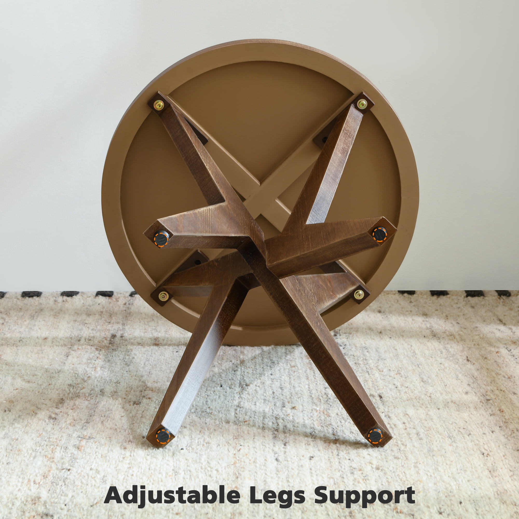 Set of 2 Round End Table 24'' High Side Table with Cross Legs, Mid Century Modern Accent Bedside Table for Living Room, Balcony, Bedroom or Small Spaces, Raw Walnut