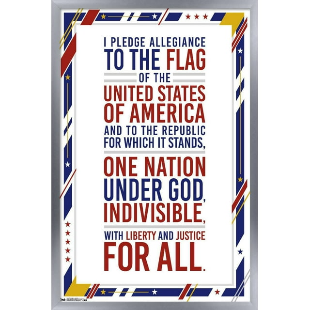 Les États-Unis d'Amérique - Affiche Murale du Serment d'Allégeance, 22,375 Pouces x 34 Pouces Mettant en Vedette le Texte du Serment d'Allégeance en Rouge et Bleu Audacieux sur Papier d'Affiche Blanc Lustré, Encadré d'Une Bordure Patriotique avec des Étoiles et des Rayures Rouges, Bleues, Blanches et Dorées, Convient comme art Mural pour la Déco de la Maison Ou du Bureau.