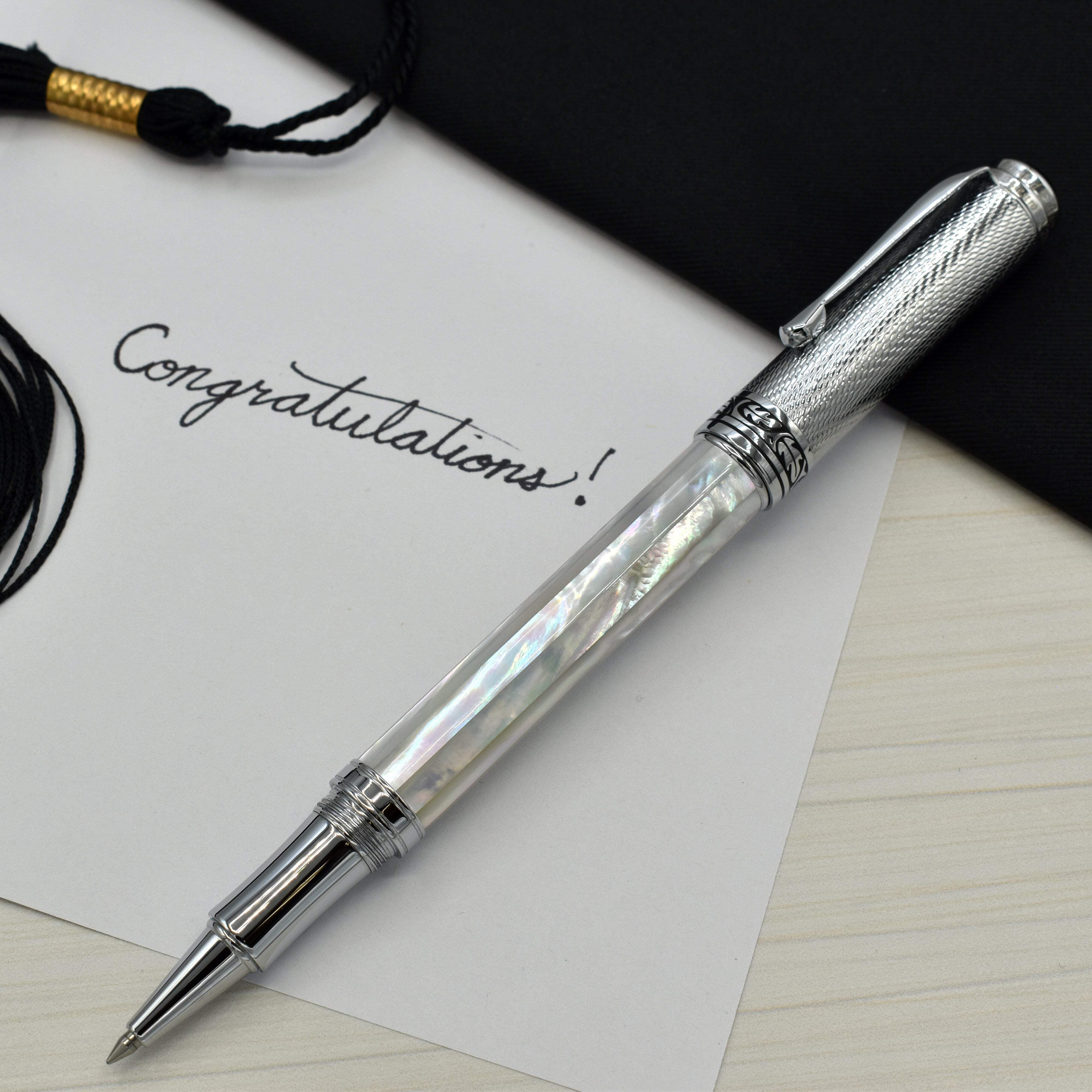Xezo Xezo Maestro® Oceanic White Mother of Pearl Rollerball Pen - Chrome Cap