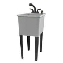 Tehila Grey Freestanding Floor Mount Space Saver Utility Sink with Black Faucet for Laundry Room