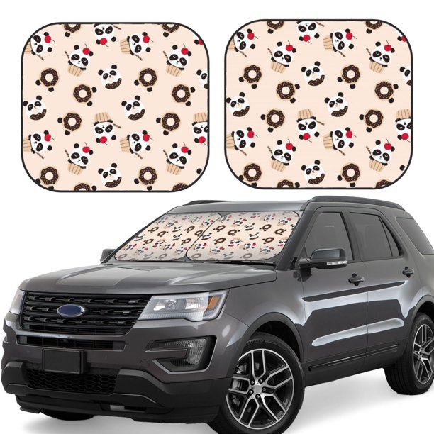 Fotbe Panda Ice Creams Donuts Juego de 2 Piezas de Parasoles para Parabrisas | Bloqueador Solar para Auto | Accesorios Plegables para Protección Solar Interior-Medium