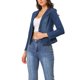thumbnail image 4 of Chaqueta de mezclilla elástica para mujer INSPIRE CHIC con solapa, un botón, manga larga, talla XL, color azul oscuro, 4 of 6