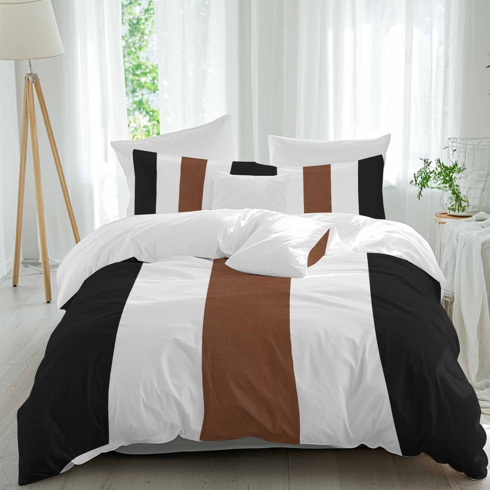 Brown Black White Boho Bedding 3 Piece Duvet Cover Set California King, Contemporary Modern Art Soft Microfiber Comforter Cover with Zipper Closure & Pillowcases, Wrinkle & FadeResistant Quilt Cover