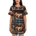thumbnail image 1 of Fotbe Cat Asleep Among Flowers Conjunto de Pijama Estampado para Mujer, 2 Piezas, Ropa de Dormir con Camiseta de Manga Corta y Shorts Suaves-X-Large, 1 of 6