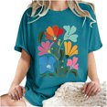thumbnail image 7 of GaThRRgYP Womens Tops Trendy,Plus Size Womens Tunic Tops Short Sleeve,Women's Fashion Summer Round Neck Drop Sleeves Leisure Short Sleeve Printing Blue L, 7 of 7