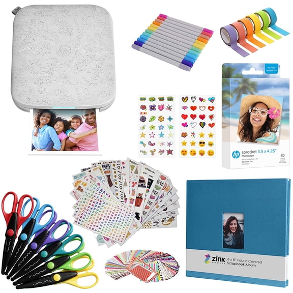 HP Sprocket 3x4 Instant Photo Printer Kit, Zink Printing Technology, Bluetooth, 20-pack Paper & Sticker Sets
