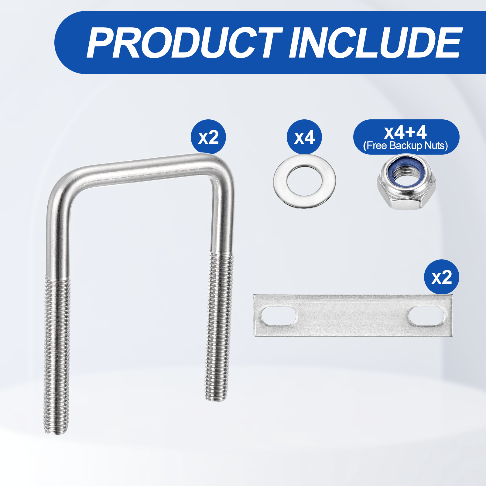 U Bolts 2Set (M10x60x100mm), Square U Bolt Kits 304 Stainless Steel with Nylon Lock Nut Washers Plates - for Construction, Pipe, Trailer, Automotive, Leaf Spring Fastener