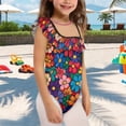 thumbnail image 3 of Uorisanigo Girls Swimsuit One Piece Size 3-4 Single Spaghetti Strap Summer Beach Vacation Swimwear Colorful Floral Bathing Suit, 3 of 7