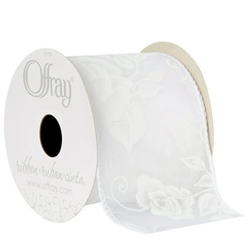 Offray Ribbon, White 2 1/2 inch Wired Rose Sheer Ribbon for Floral, Crafts, and Decor, 9 feet, 1 Each