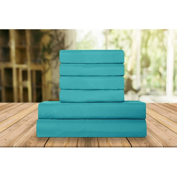 Celine Linen Holiday Gift 1500 Series Percale Wrinkle and Fade Resistant (6-Piece) Bedding Set, California King, Santorini Teal