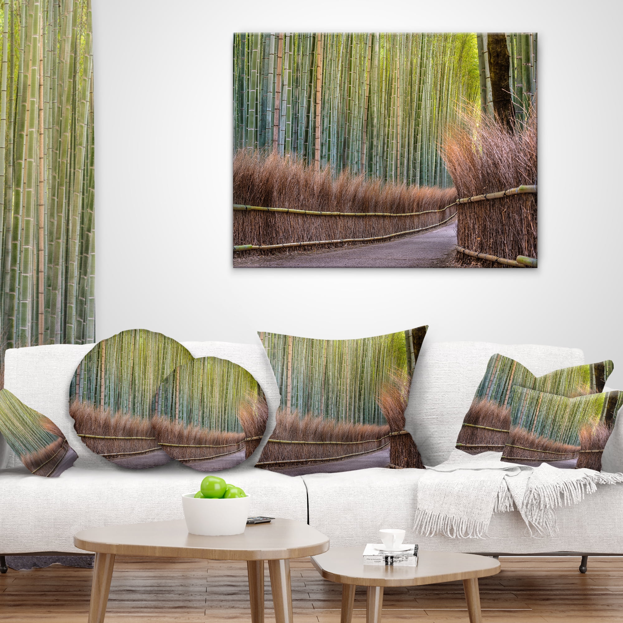 Designart Pathway Inside Bamboo Forest - Forest Throw Pillow - 18x18
