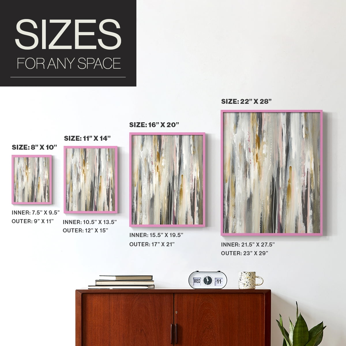 Color Ripple Framed Print in Pink Solid Wood Framed Print No Nail Hanging