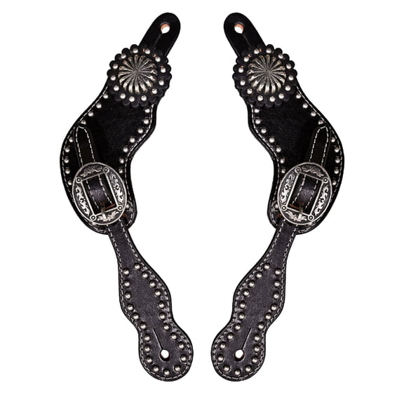 Western Leather Spur Straps Hilason Black With Concho