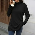 thumbnail image 5 of HAiming Womens High Neck Tops Long Sleeve Dressy Casual Loose Slit Solid Color Blouse Trendy Tunic Shirt, 5 of 6