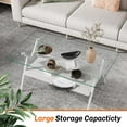 thumbnail image 2 of Modern Rectangle Coffee Table with Tempered Glass Top & White Metal Legs,Stylish Living Room Center Table, Transparent Glass, 220lb Capacity, 2 of 6