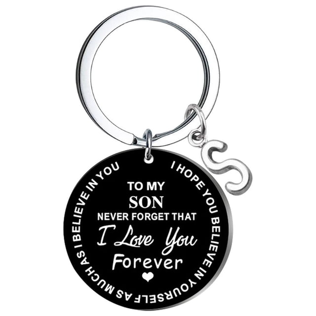 EGNMCR Keychains DIY To My SON Black Stainless Steel Last Name 26 Letter Keychain 2.5cm Fashion Decorations