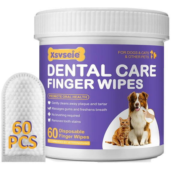 Xsvseie Dog & Cat Teeth Cleaning Finger Wipes 60PCS, Pet Dental Care Wipes, Remove Tooth Stains, No Brushing Required