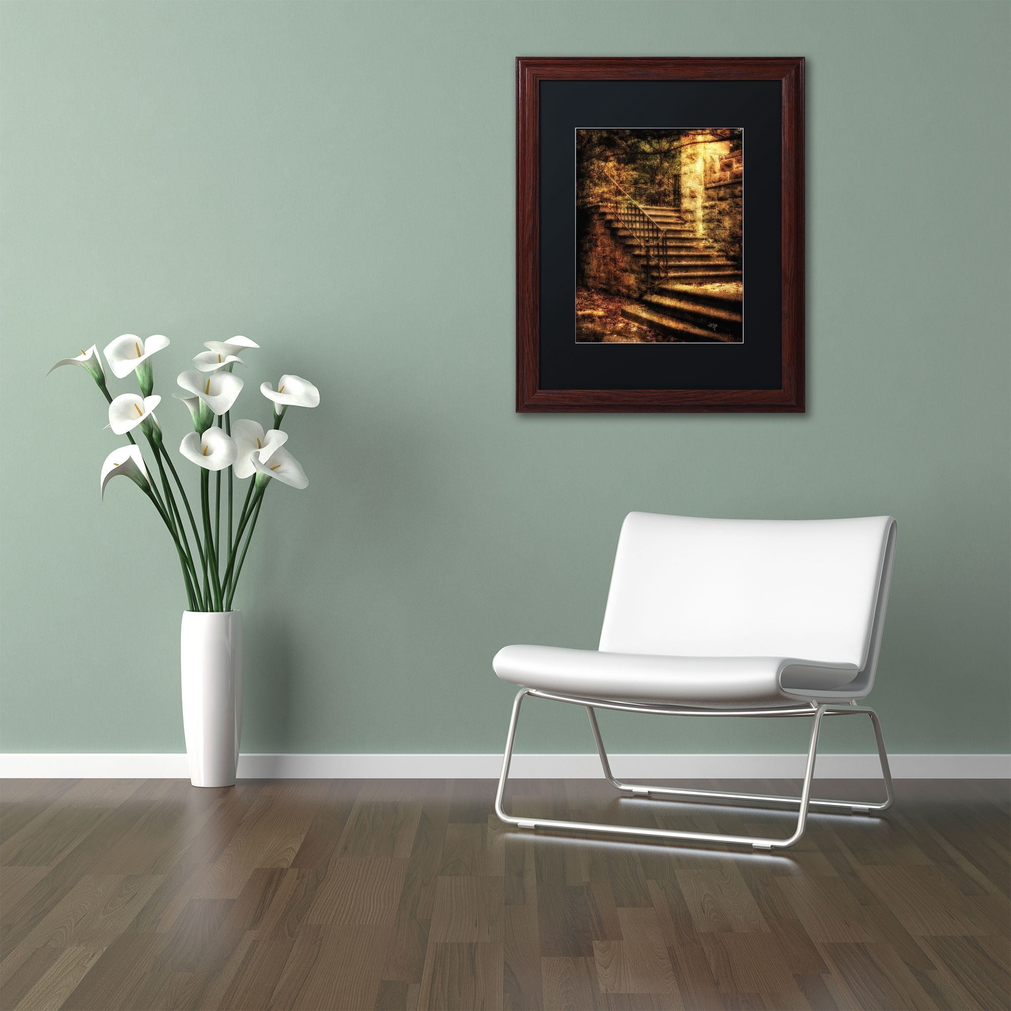 Trademark Fine Art "Abandoned Stone Staircase" Canvas Art by Lois Bryan, Black Mat, Wood Frame