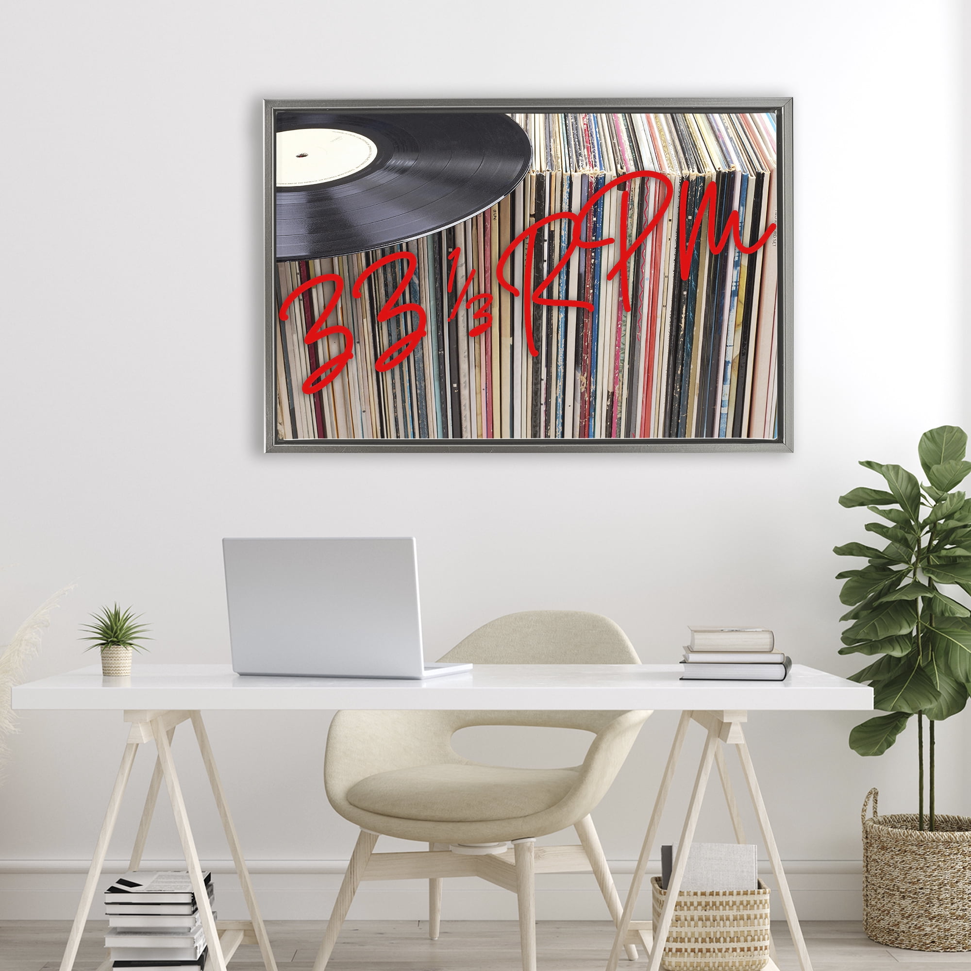 Stupell Industries Vinyl Record Stack Collection Gray Framed Floater Canvas Wall Art, design by Lil' Rue