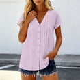 thumbnail image 2 of Ichuanyi Women's V-Neck Short Sleeve Shirt With Button Placket And Collar, Purple, L, 2 of 9