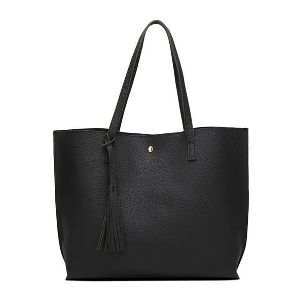 Sac Fourre-Tout en Cuir - Sac à Bandoulière Léger Réversible avec Pompon, Grand Sac